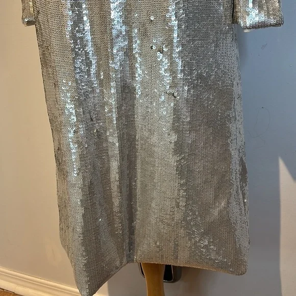 Zara silver sequin long sleeve midi dress size medium - Picture 5 of 14